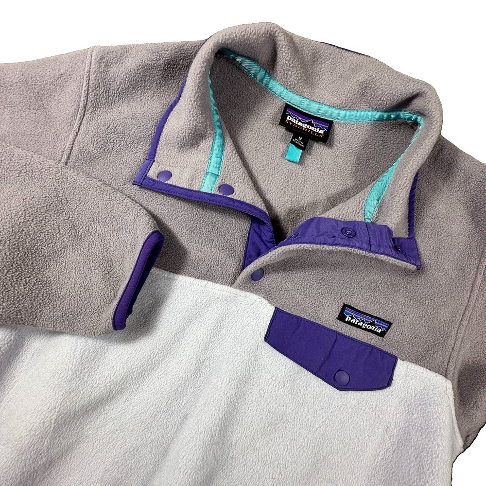 Patagonia Synchilla Sweater Pullover Womens M Purple Fleece Snap Mock Neck